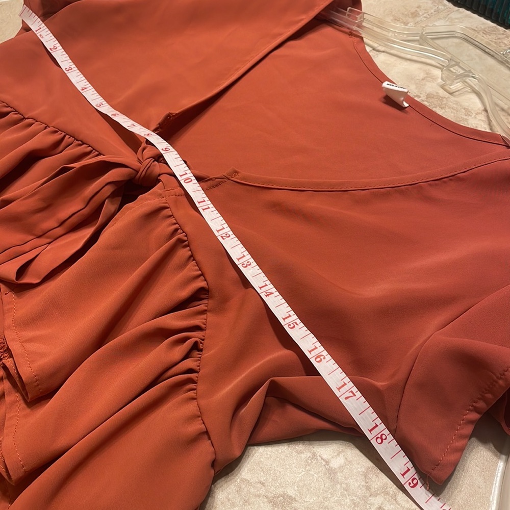 Burnt Orange Cropped Tie-Front Top - Picture 6 of 10